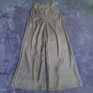 BY TOGETHER Made in USA Womans Sz S Wide Leg Metallic Black Crinkle Pleated Boho